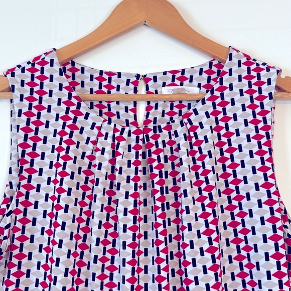 CALVIN KLEIN Stretch Sleeveless Office Geometric Printed Blouse - Picture 5 of 5